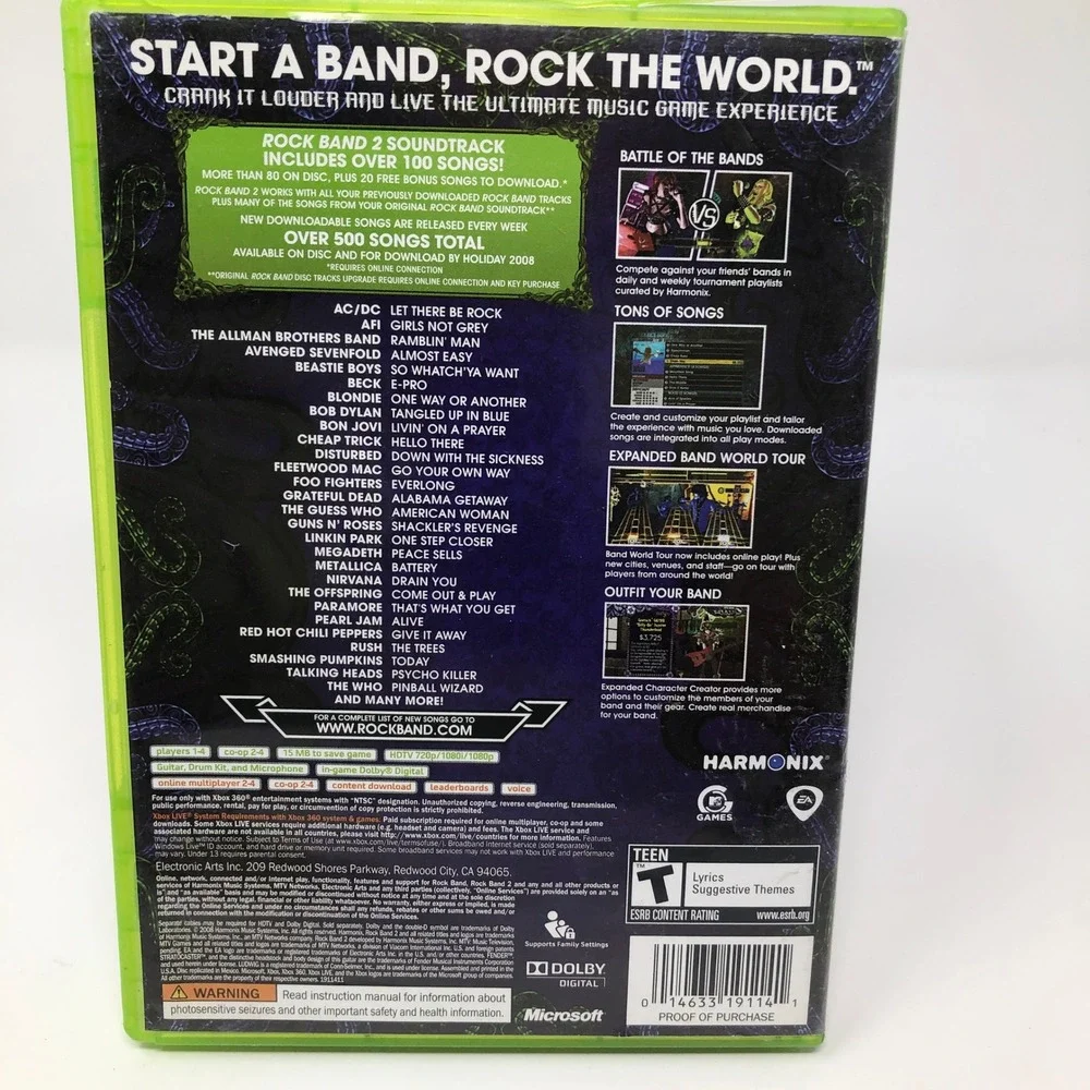 Rock Band 2 (Xbox 360) 2008 T NTSC-U/C Online Play Music & Dance